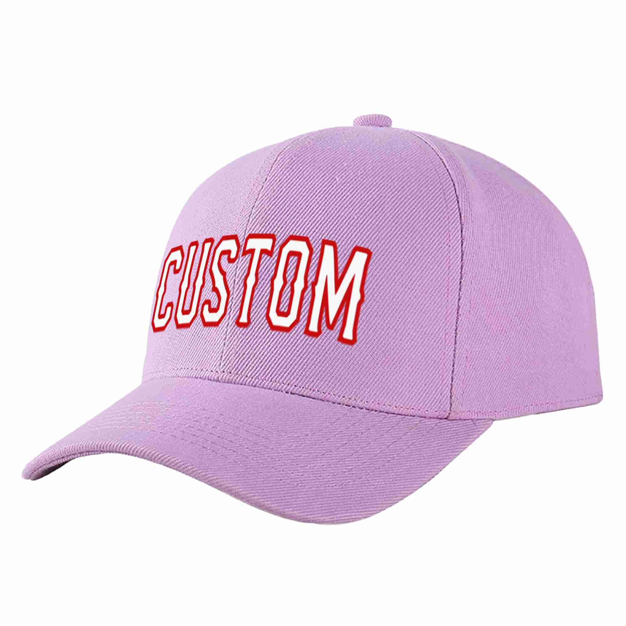 Conception personnalisée de casquette de baseball de sport à Eaves incurvées violet clair blanc-rouge pour hommes/femmes/jeunes