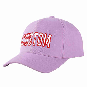 Custom Light Purple White-Red Curved Eaves Sport Baseball Cap Design for Men/Women/Youth