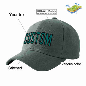 Casquette de baseball de sport incurvée gris foncé Aqua-noir personnalisée pour hommes/femmes/jeunes