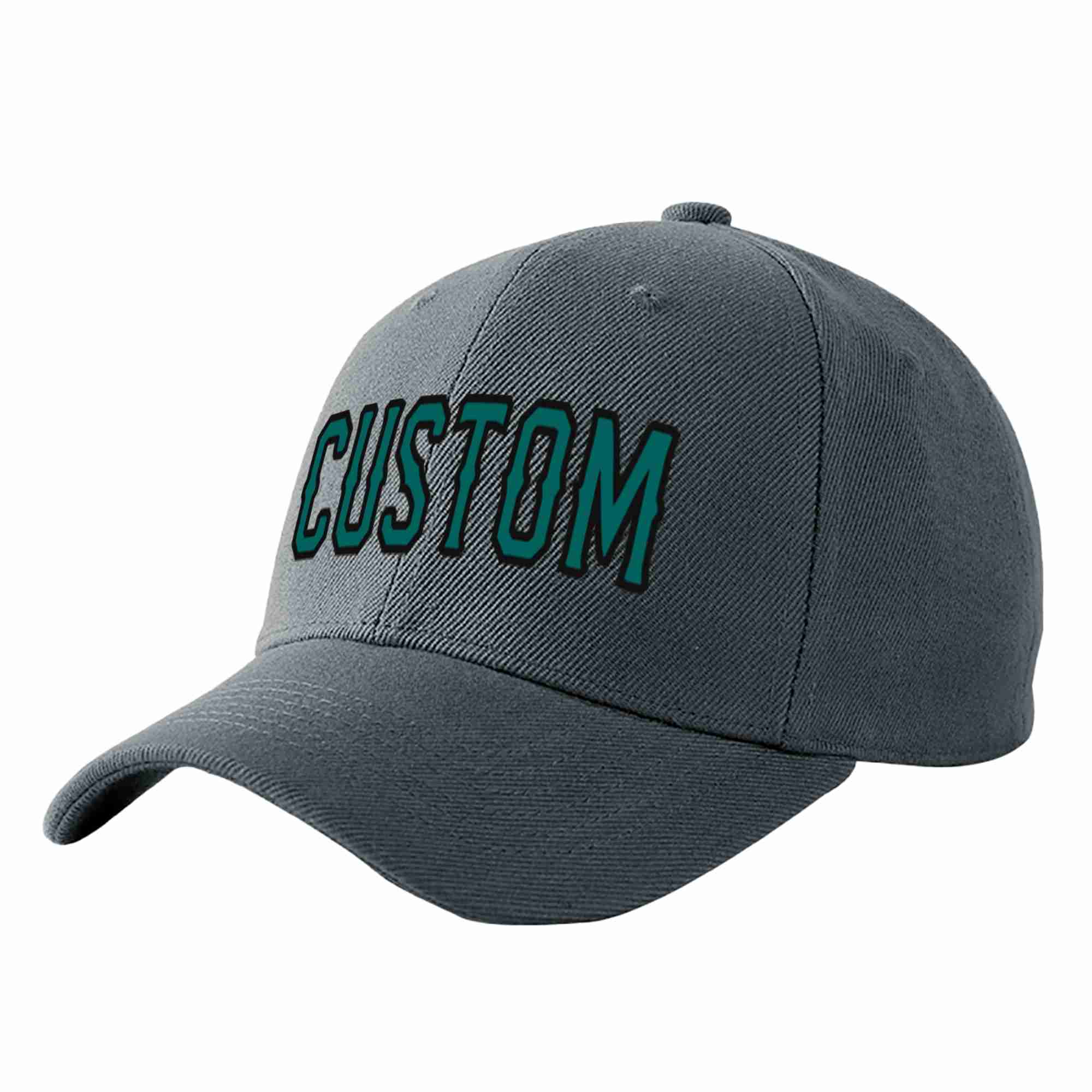 Custom Dark Gray Aqua-Black Curved Eaves Sport Baseball Cap Design for Men/Women/Youth