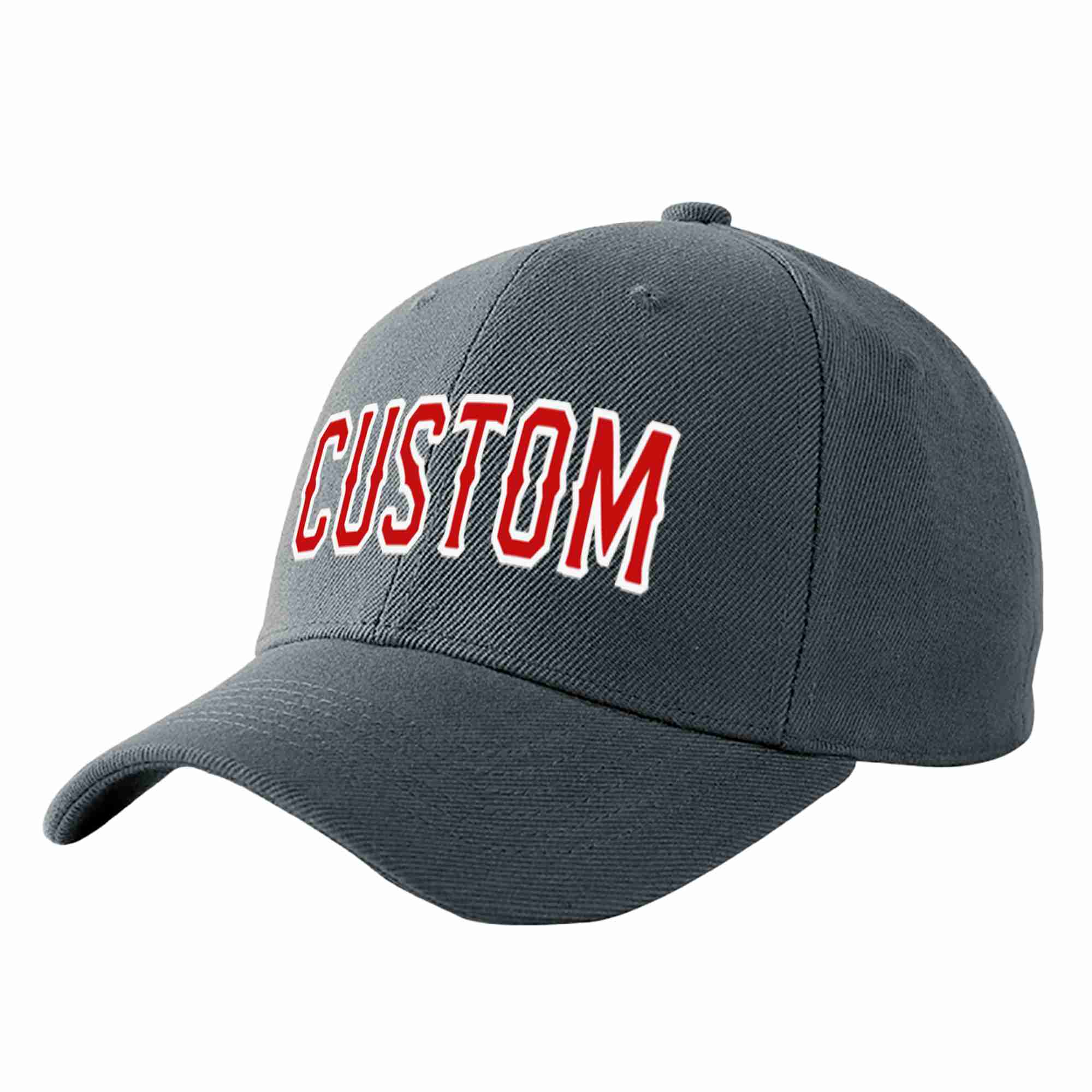 Custom Dark Gray Red-White Curved Eaves Sport Baseball Cap Design for Men/Women/Youth