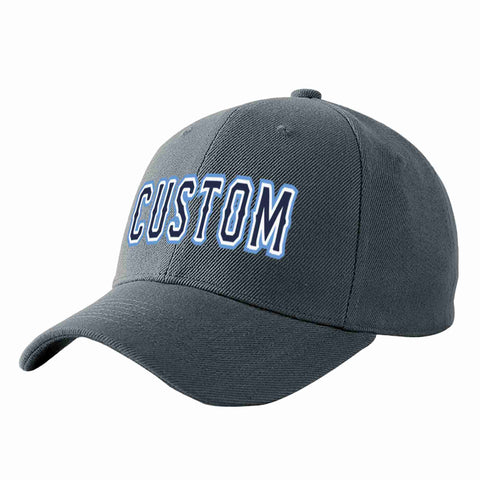 Custom Dark Gray Navy-White Curved Eaves Sport Baseball Cap Design for Men/Women/Youth