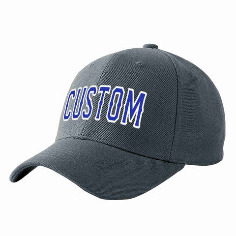 Custom Dark Gray Royal-White Curved Eaves Sport Baseball Cap Design for Men/Women/Youth