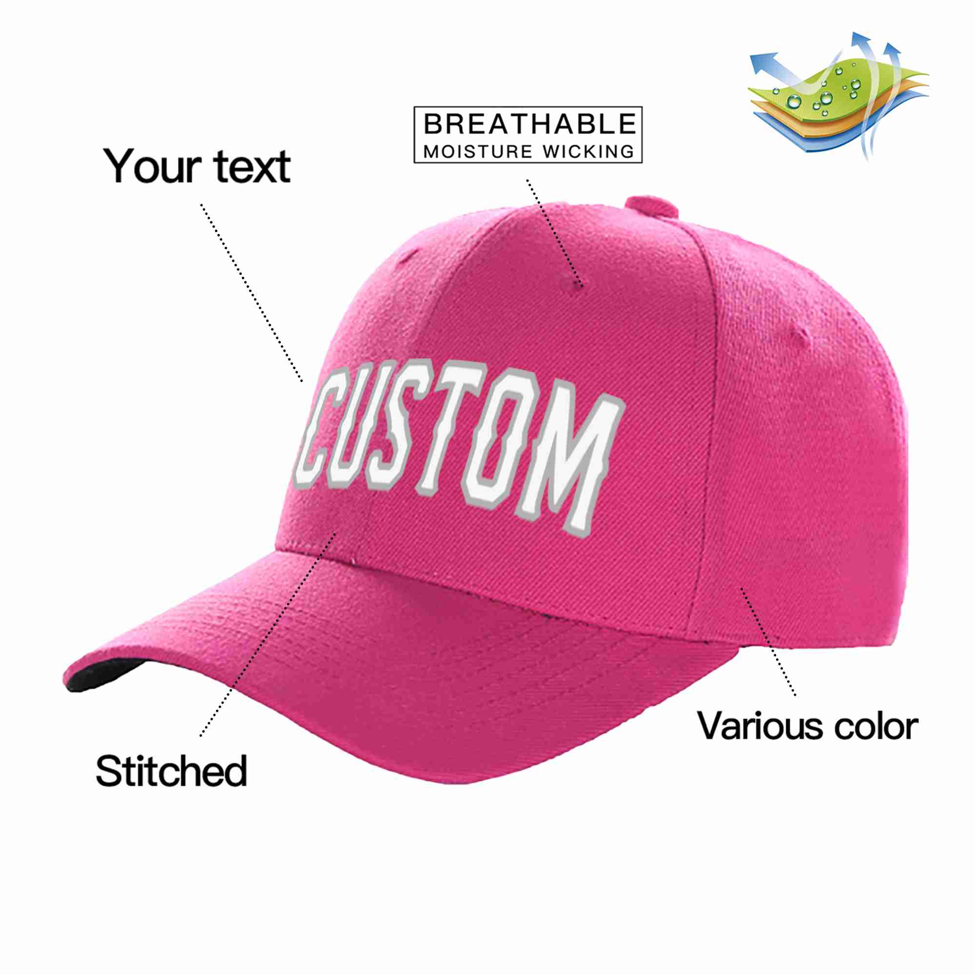 Custom Rose Red White-Gray Curved Eaves Sport Baseball Cap Design for Men/Women/Youth