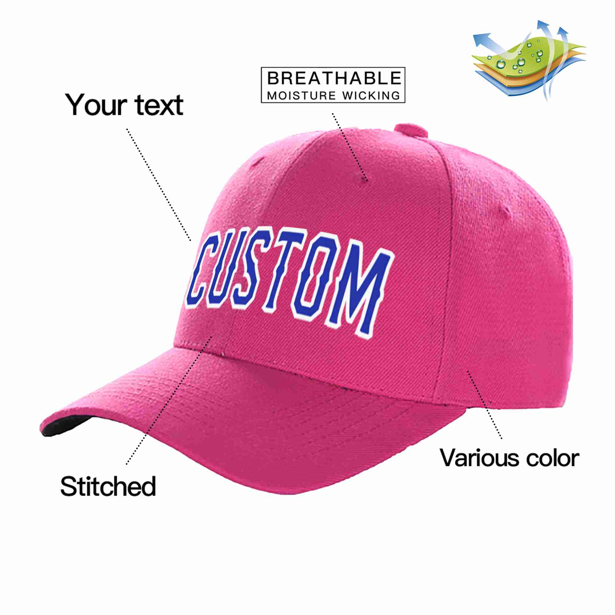 Custom Rose Red Royal-White Curved Eaves Sport Baseball Cap Design for Men/Women/Youth