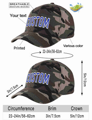 Custom Camo Royal-White Curved Eaves Sport Baseball Cap Design for Men/Women/Youth