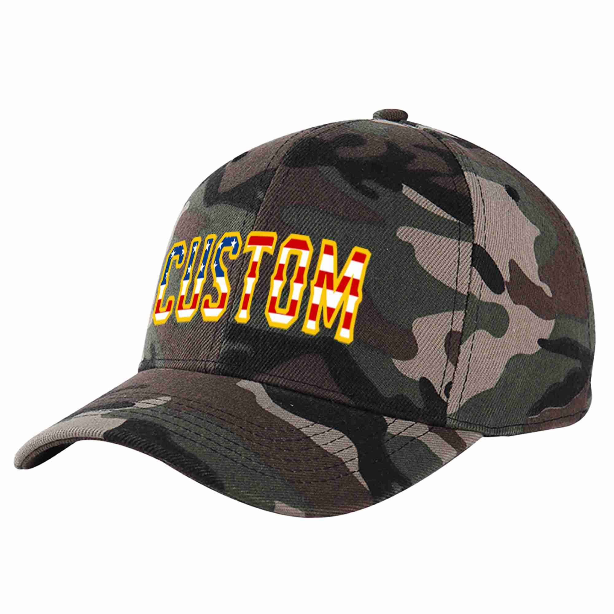 Custom Camo Vintage USA Flag-Gold Curved Eaves Sport Baseball Cap Design for Men/Women/Youth