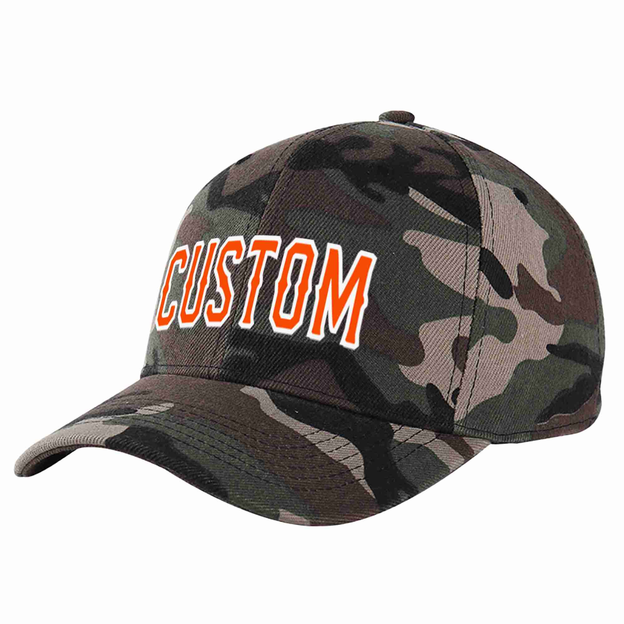 Casquette de baseball de sport incurvée orange-blanc camouflage personnalisée pour hommes/femmes/jeunes