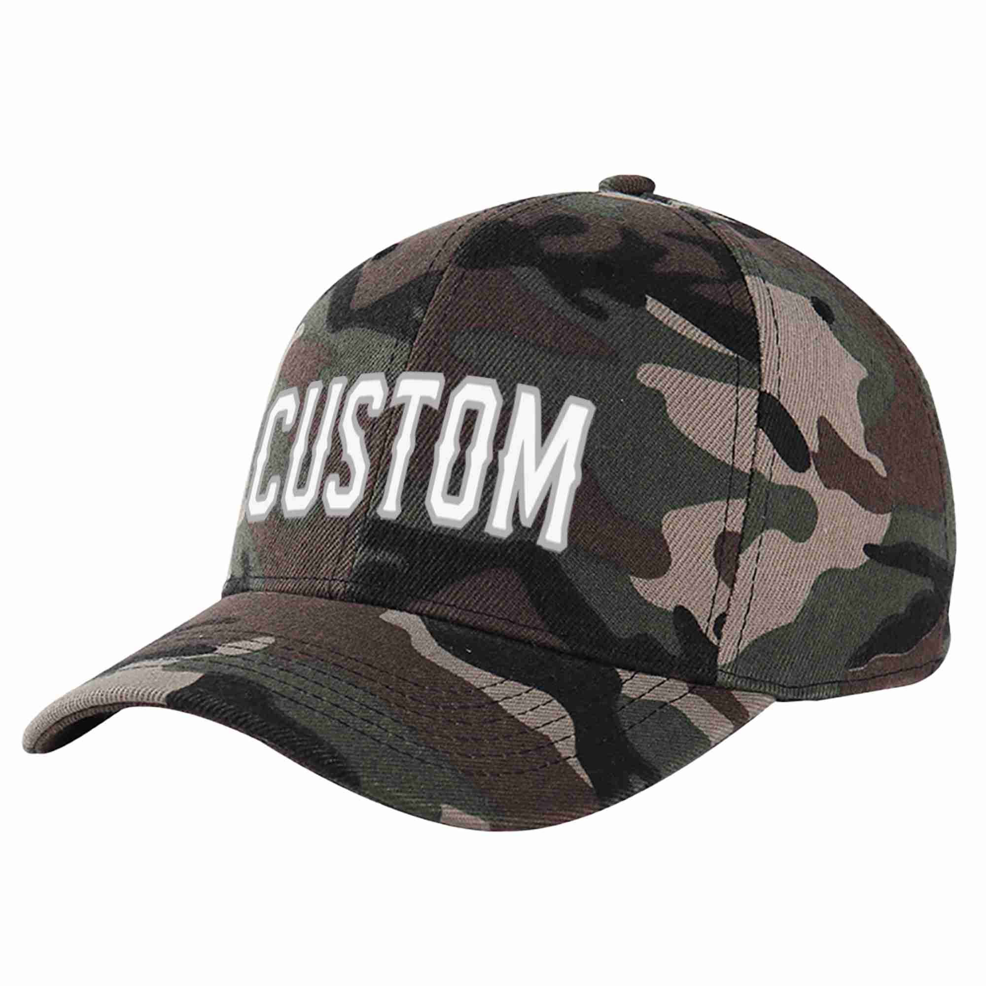 Conception personnalisée de casquette de baseball de sport à avant-toit incurvé blanc-gris camouflage pour hommes/femmes/jeunes