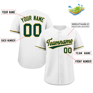 Maillot de baseball authentique de style classique blanc vert-or personnalisé