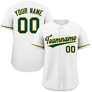 Custom White Green-Gold Classic Style Authentic Baseball Jersey