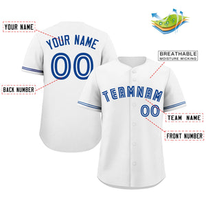 Maillot de baseball authentique de style classique royal blanc personnalisé