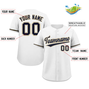 Custom White Navy-Old Gold Classic Style Authentic Baseball Jersey