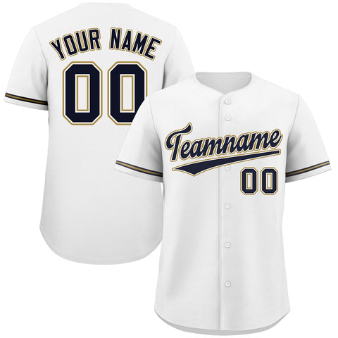 Custom White Navy-Old Gold Classic Style Authentic Baseball Jersey
