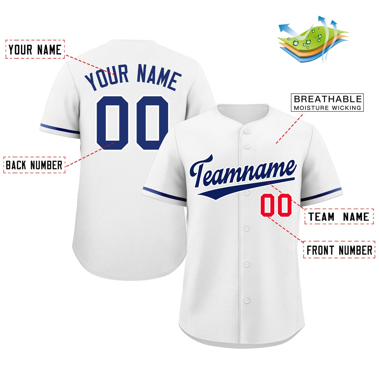 Custom White Royal-Red Classic Style Authentic Baseball Jersey