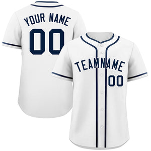 Custom White Navy Classic Style Authentic Baseball Jersey