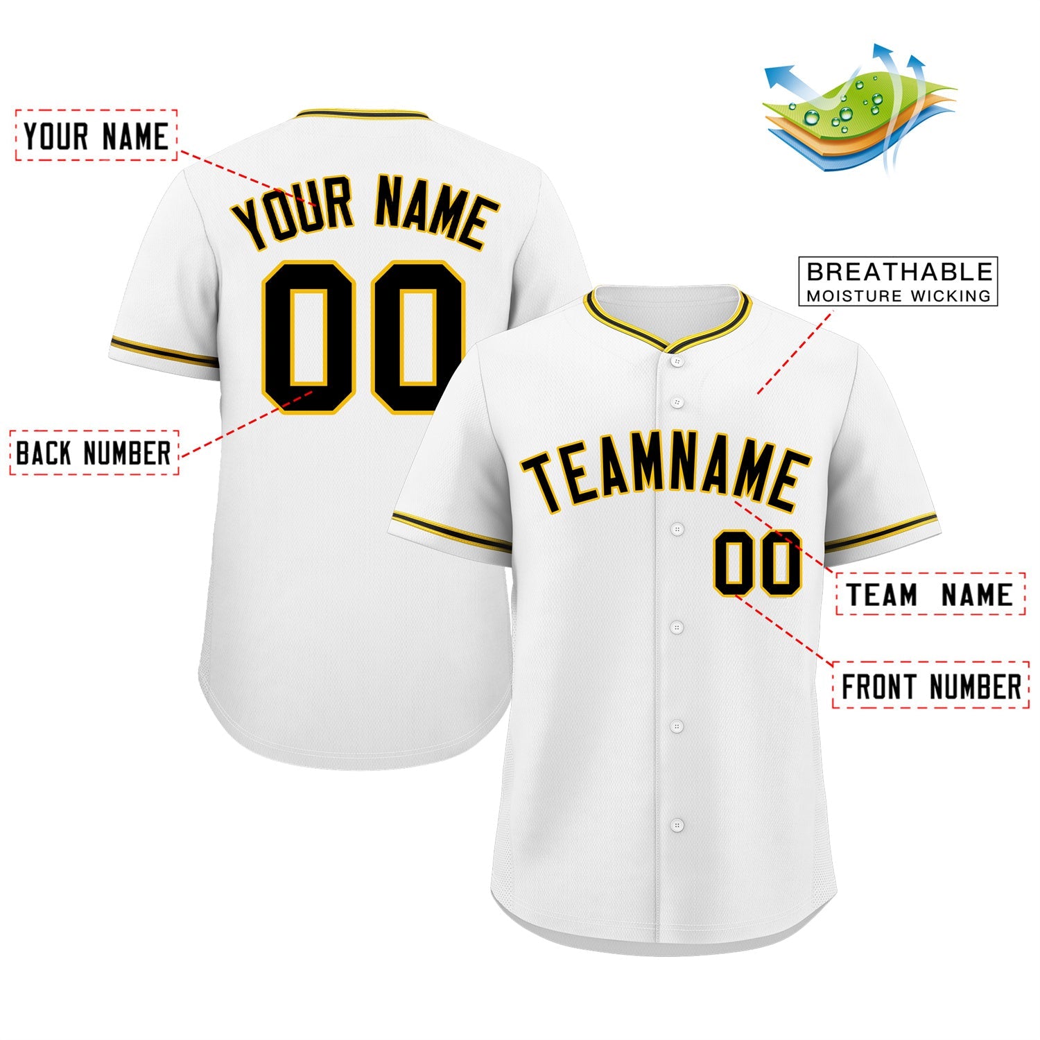 Custom White Black-Gold Classic Style Authentic Baseball Jersey