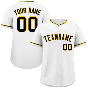 Custom White Black-Gold Classic Style Authentic Baseball Jersey