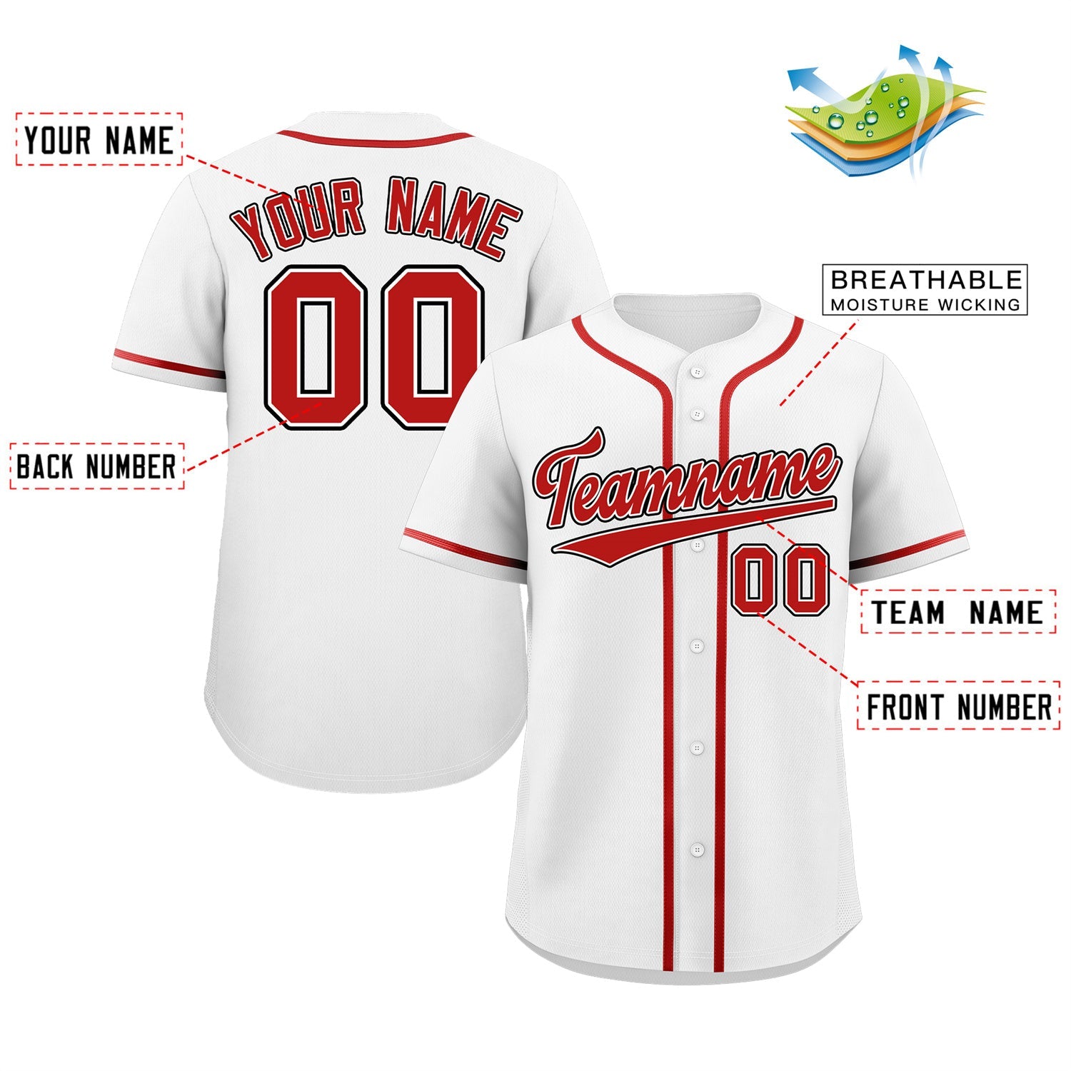 Custom White Red-Black Classic Style Authentic Baseball Jersey