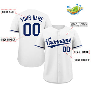 Maillot de baseball authentique de style classique blanc marine-blanc personnalisé