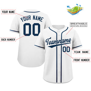 Custom White Navy-White Classic Style Authentic Baseball Jersey