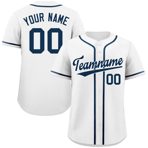 Custom White Navy-White Classic Style Authentic Baseball Jersey