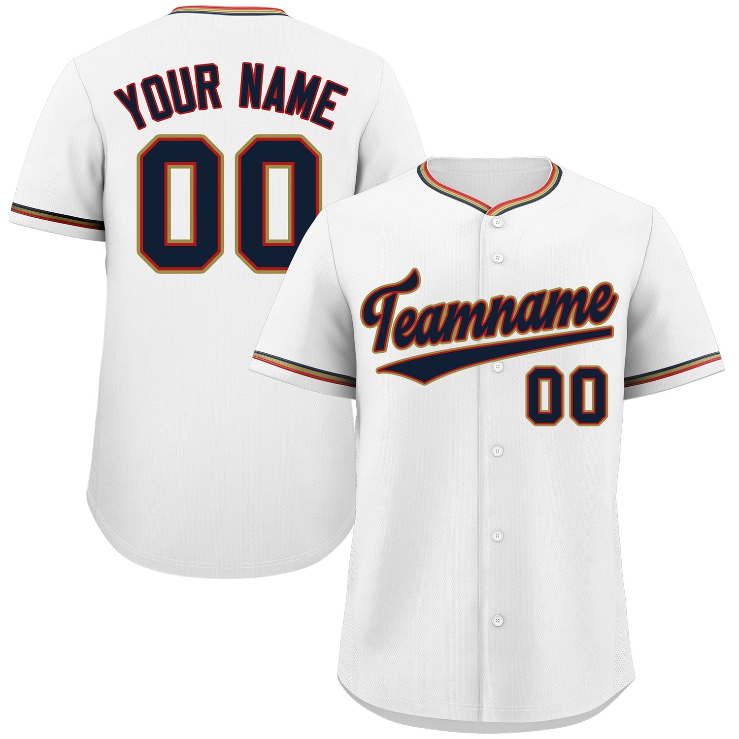 Custom White Navy-Old Gold Classic Style Authentic Baseball Jersey