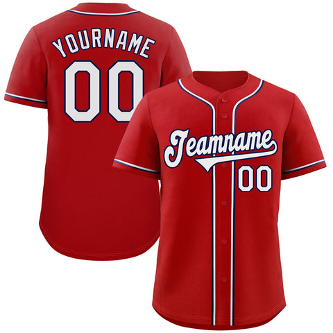Custom Red White-Navy Classic Style Authentic Baseball Jersey