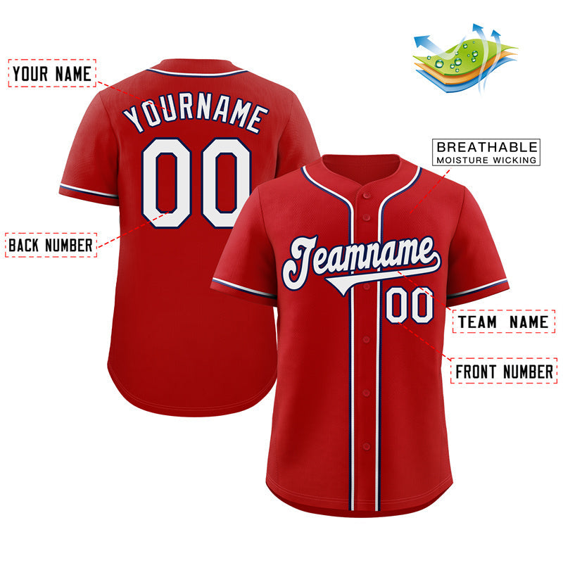 Custom Red White-Navy Classic Style Authentic Baseball Jersey