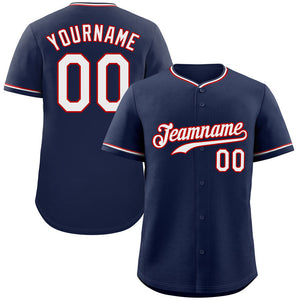 Custom Navy White-Red Classic Style Authentic Baseball Jersey