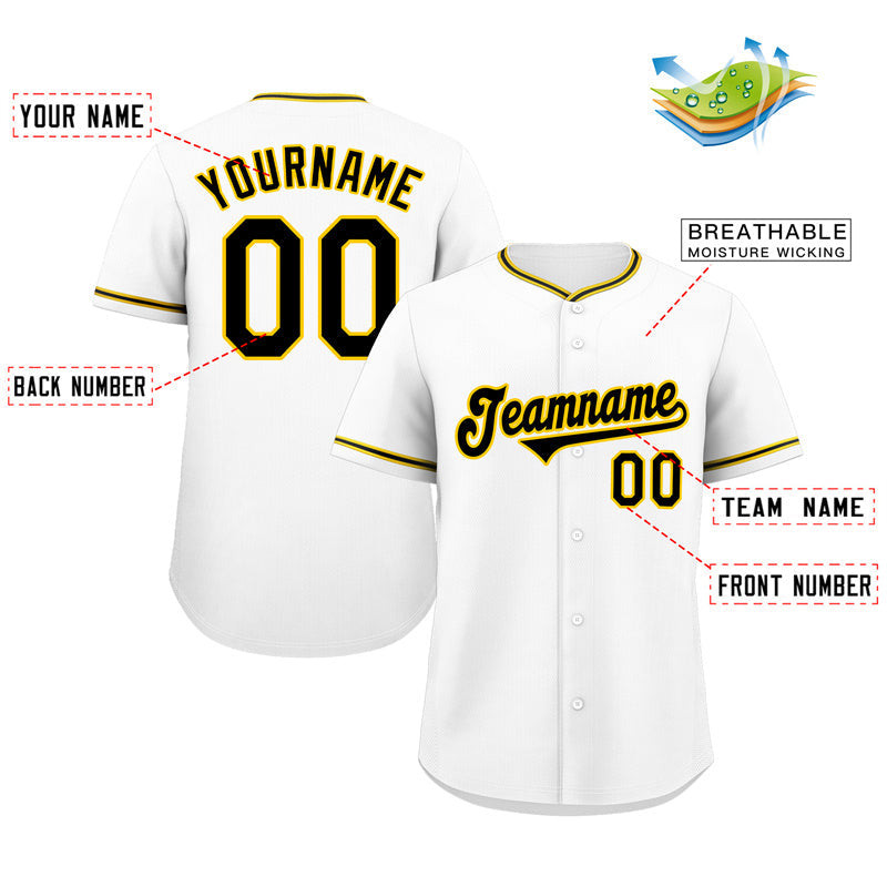 Maillot de baseball authentique de style classique blanc noir-or personnalisé