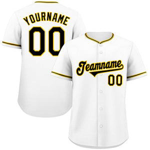 Custom White Black-Gold Classic Style Authentic Baseball Jersey