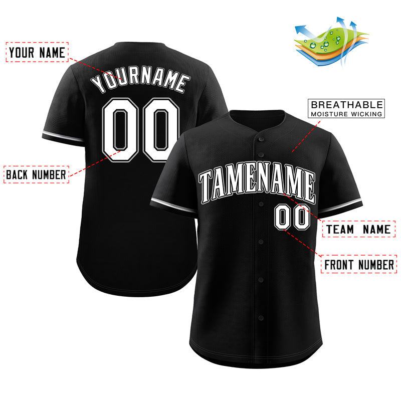 Custom Black White-Gray Classic Style Authentic Baseball Jersey