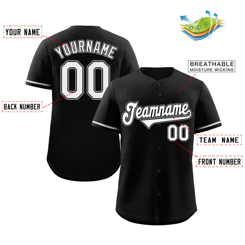 Custom Black White-Gray Classic Style Authentic Baseball Jersey