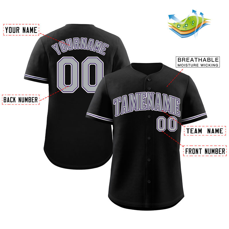 Custom Black Gray-Purple Classic Style Authentic Baseball Jersey