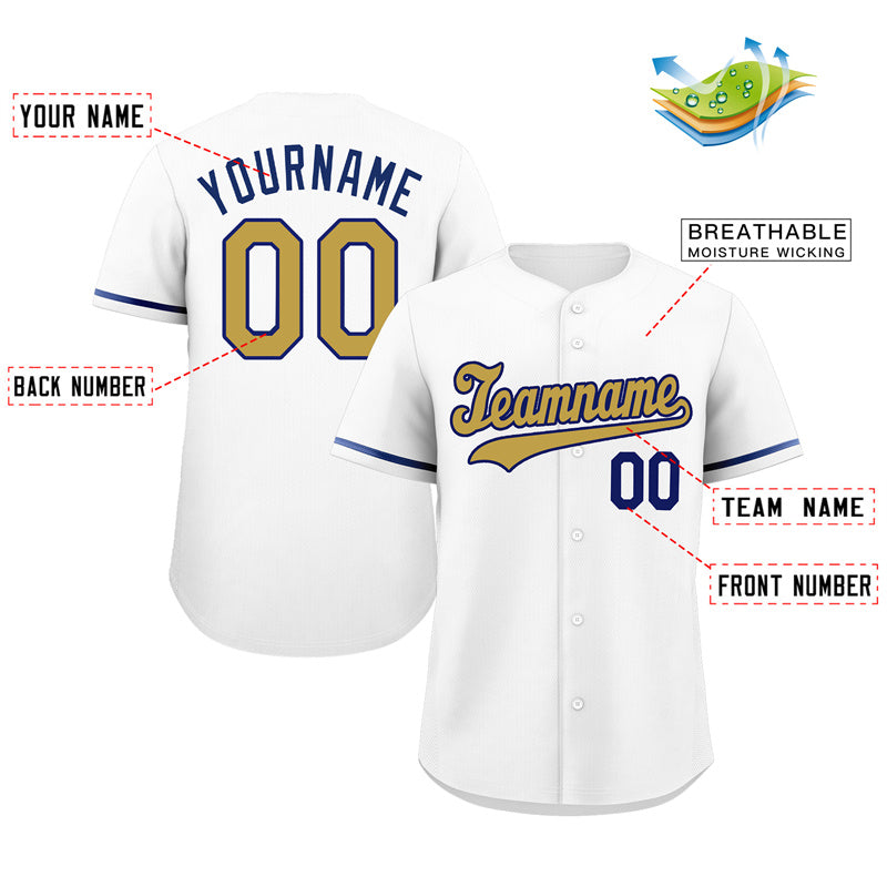 Maillot de baseball authentique de style classique blanc personnalisé Old Gold-Navy