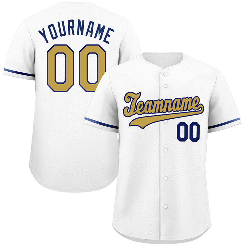 Custom White Old Gold-Navy Classic Style Authentic Baseball Jersey