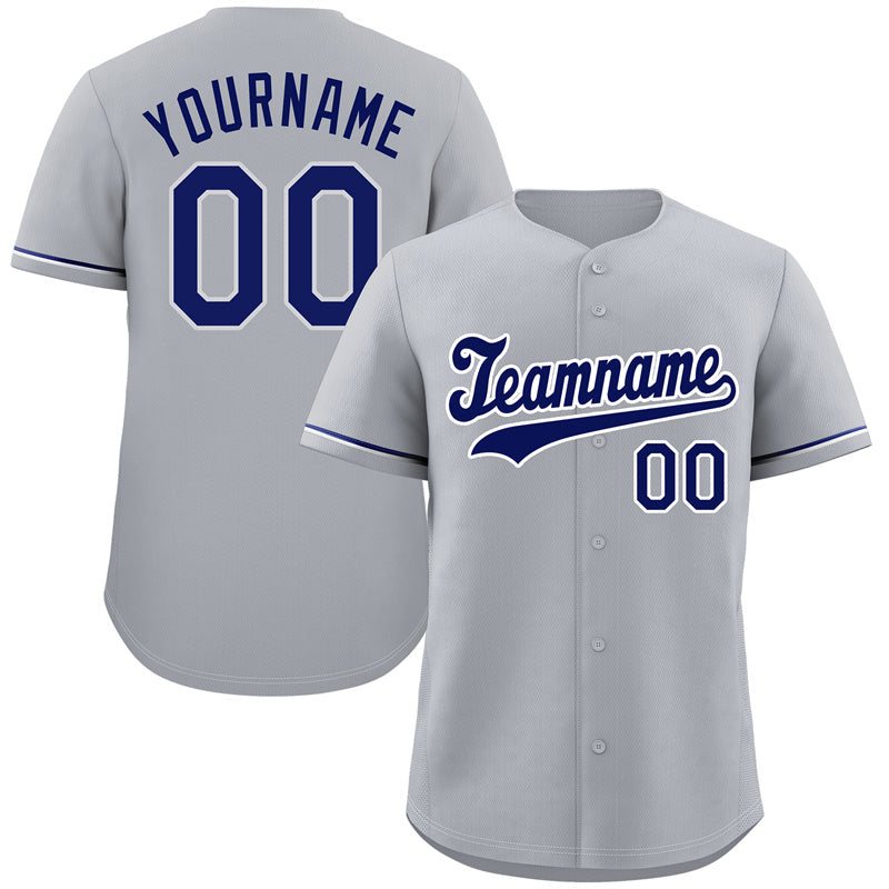 Maillot de baseball authentique de style classique gris marine-blanc personnalisé