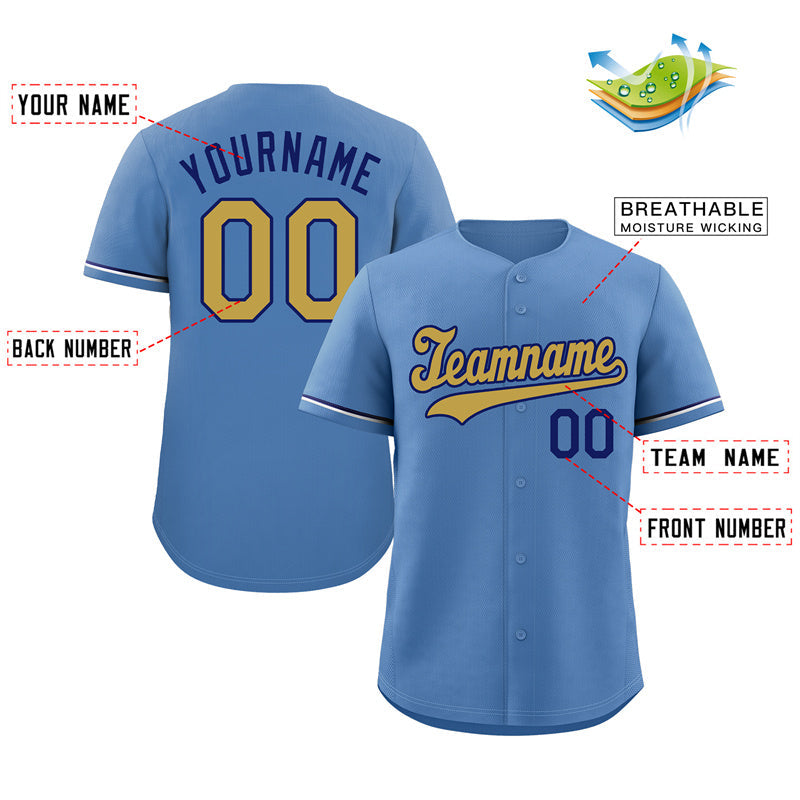 Custom Light Blue Old Gold-Royal Classic Style Authentic Baseball Jersey