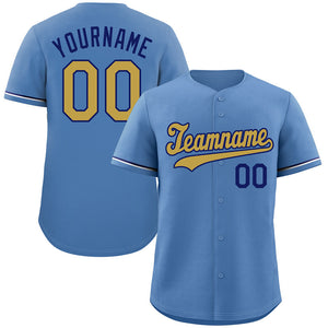 Custom Light Blue Old Gold-Royal Classic Style Authentic Baseball Jersey