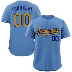 Maillot de baseball authentique de style classique bleu clair personnalisé Old Gold-Royal