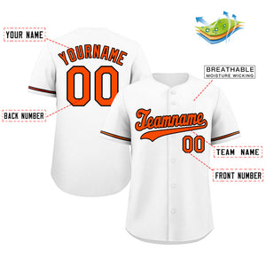 Maillot de baseball authentique de style classique blanc orange-marine personnalisé