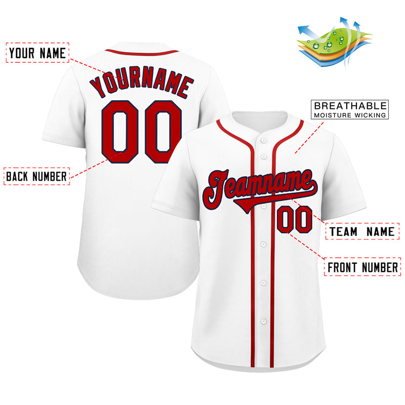 Maillot de baseball authentique de style classique blanc rouge-marine personnalisé