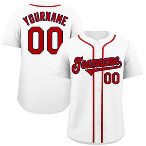 Maillot de baseball authentique de style classique blanc rouge-marine personnalisé