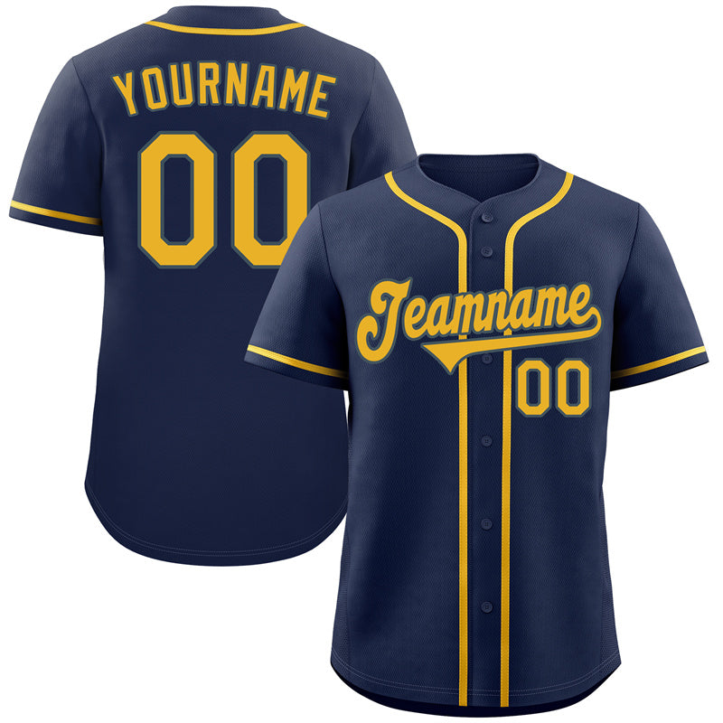 Custom Navy Yellow-Light Blue Classic Style Authentic Baseball Jersey