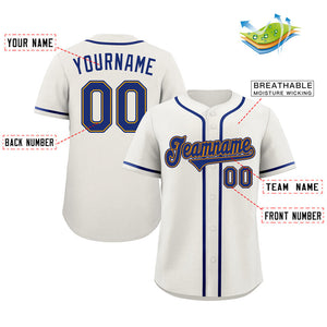 Custom Cream Royal-Gold Classic Style Authentic Baseball Jersey