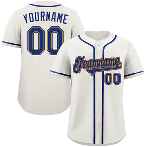 Custom Cream Royal-Gold Classic Style Authentic Baseball Jersey