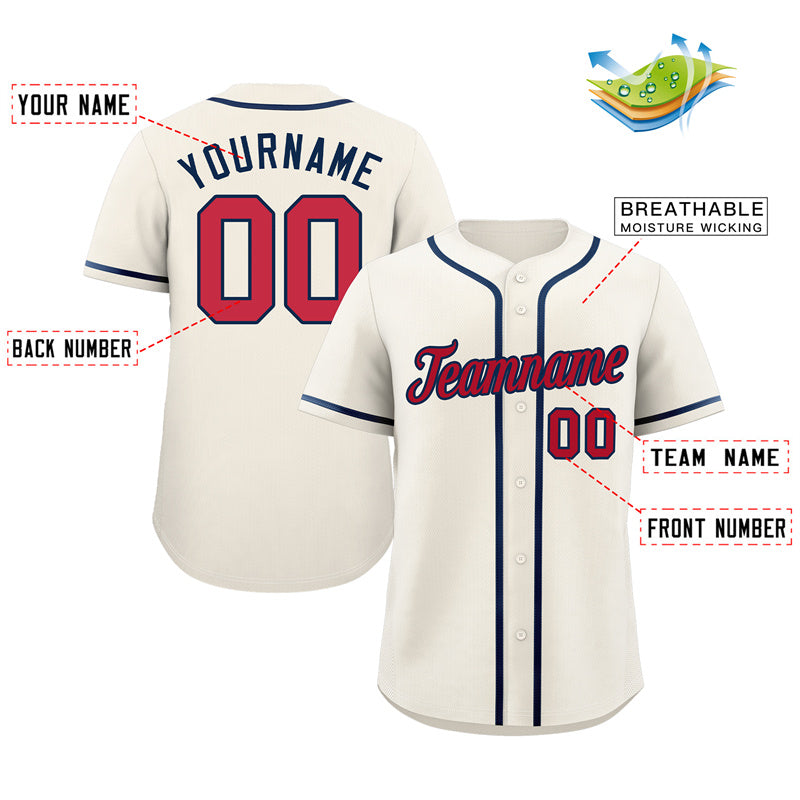 Custom Cream Red-Navy Classic Style Authentic Baseball Jersey