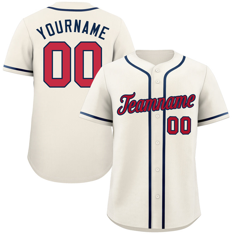 Custom Cream Red-Navy Classic Style Authentic Baseball Jersey