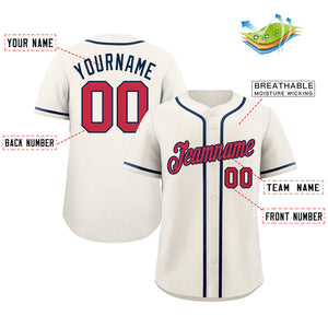 Custom Cream Red-Navy Classic Style Authentic Baseball Jersey